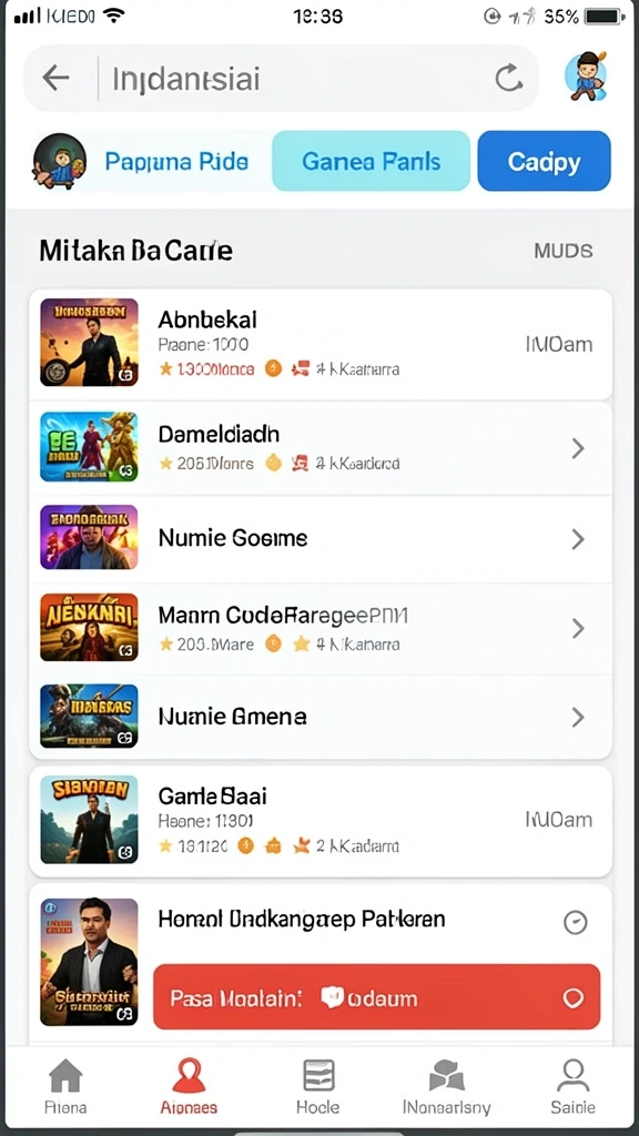 Layar permainan yang menampilkan berbagai pilihan game.